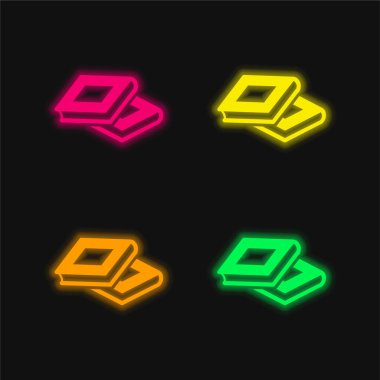 Books four color glowing neon vector icon clipart