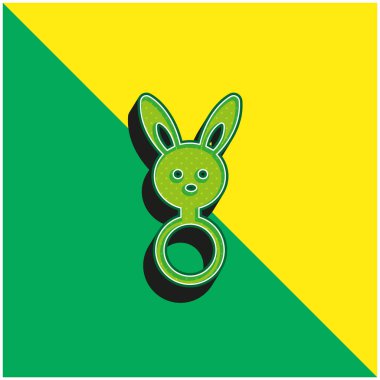 Tavşan Kafalı Bebek Çıngırağı Yeşil ve Sarı 3D vektör logosu