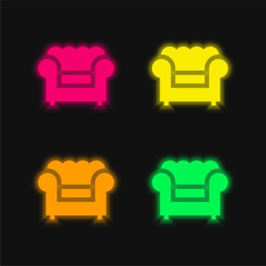 Koltuk dört renkli parlayan neon vektör simgesi