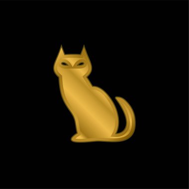 Kara Kedi altın kaplama metalik simge veya logo vektörü