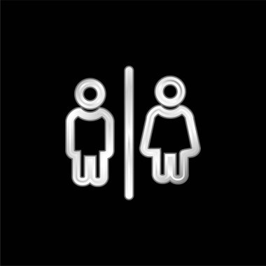 Bathrooms For Men And Women Outlines Sign silver plated metallic icon clipart