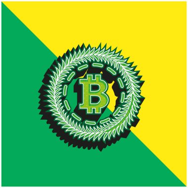 Bir Zeytin Çemberi ile çevrili Bitcoin Yeşil ve sarı 3D vektör logosu