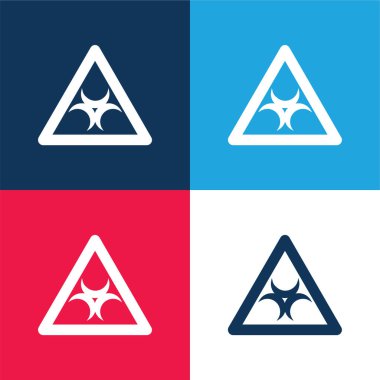 Biyolojik Tehlike İşareti Bir Üçgen Dış Hattı Mavi ve Kırmızı Dört Renk Minimum Simgesi