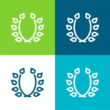 Yaprak Süslemeli Dallar Düz 4 renk simgesi seti