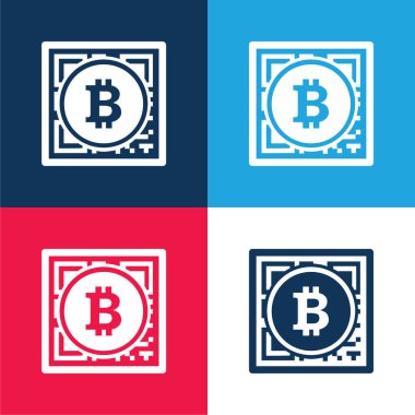 Qr Kod Arayüzü ile Bitcoin Paranın Ticari Sembolü mavi ve kırmızı en az dört renk simgesi