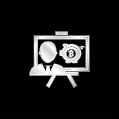 Bitcoin Presentation silver plated metallic icon clipart