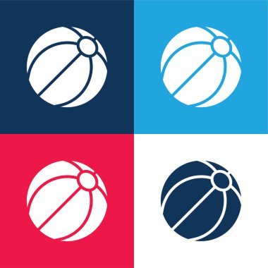 Plaj topu mavi ve kırmızı dört renk minimal simge seti