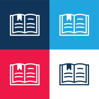 Kitap mavi ve kırmızı dört renk en küçük simge seti