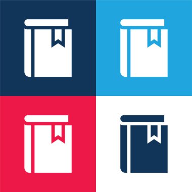 Kitap mavi ve kırmızı dört renk en küçük simge seti