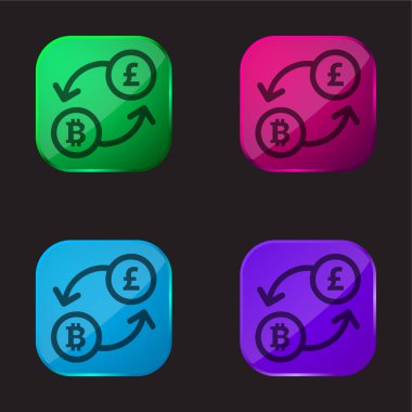 Bitcoin Pound Currency Exchange Rate four color glass button icon clipart