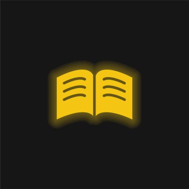 Orta sarı neon ikonunda Beyaz Metin Satırları Açılan Siyah Sayfalar Kitabı