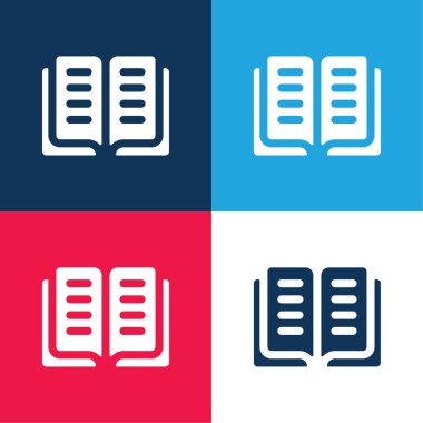 Kitap mavi ve kırmızı dört renk en küçük simge seti