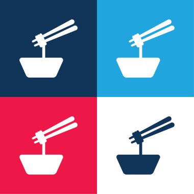 Çubuklu Ramen Kasesi Mavi ve kırmızı 4 renk simgesi