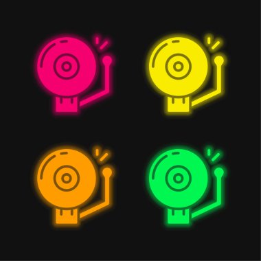 Çan dört renk parlayan neon vektör simgesi