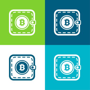 Bitcoin Cep veya Cüzdan Düz 4 renk simgesi seti