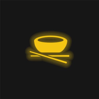 Bowl And Chopsticks yellow glowing neon icon