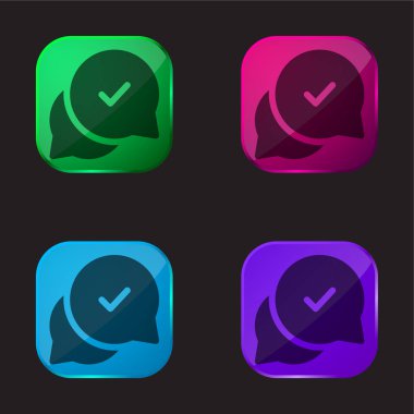 Approval four color glass button icon clipart
