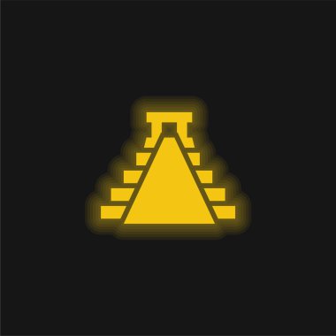 Ancient Mexico Pyramid Shape yellow glowing neon icon clipart