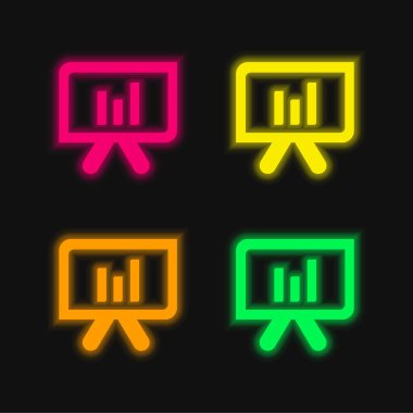 Çubuk Grafik ile karatahta dört renkli neon vektör simgesi