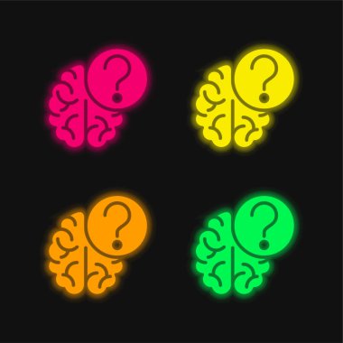 Brain four color glowing neon vector icon clipart