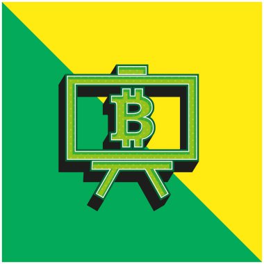 Bitcoin Sunum Sembolü Yeşil ve Sarı 3D vektör simgesi logosu