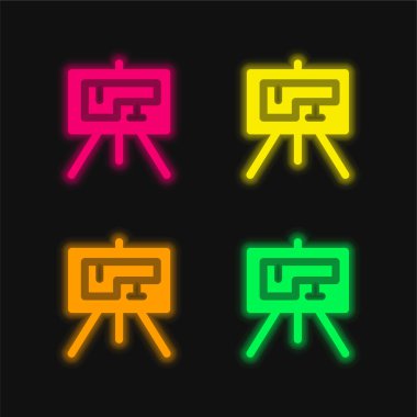 Dört renkli parlak neon vektör simgesi