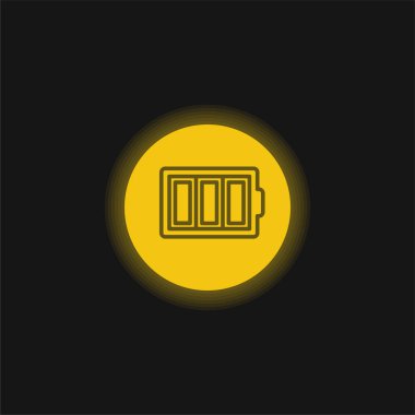 Battery Thin Outline Symbol In A Circle yellow glowing neon icon
