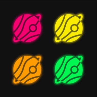 Astronomi dört renk parlayan neon vektör simgesi