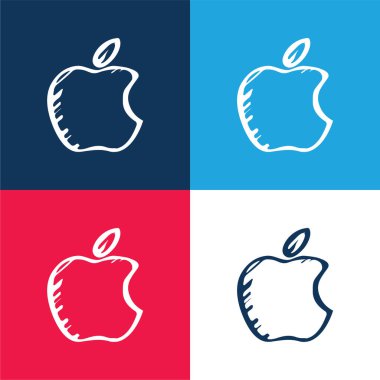 Apple Sketched Logo blue and red four color minimal icon set clipart