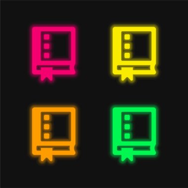 Kitap dört renk parlayan neon vektör simgesi