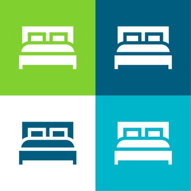 Bed Flat four color minimal icon set clipart