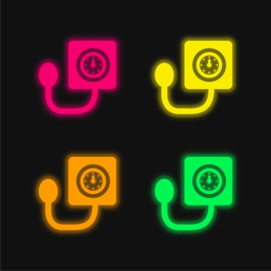 Kan Basıncını Kontrol Aracı 4 renkli neon vektör simgesi