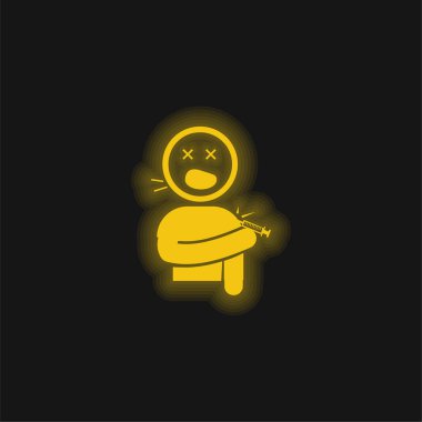 Boy Screaming Hurted With A Knife In His Shoulder yellow glowing neon icon clipart