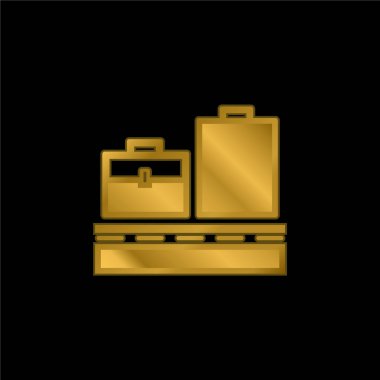 Taşıyıcı bandındaki bagaj altın kaplama metalik simge veya logo vektörü