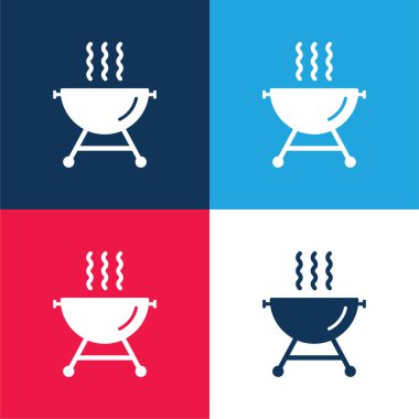 Duman mavi ve kırmızı ile Barbekü En küçük simge seti