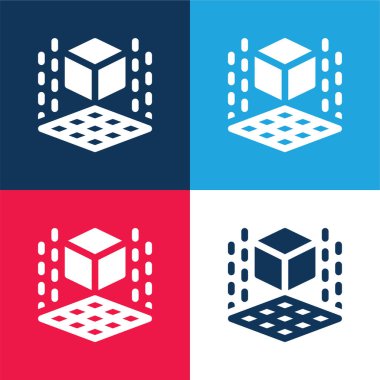 3d yazıcı mavi ve kırmızı dört renk minimal simgesi seti