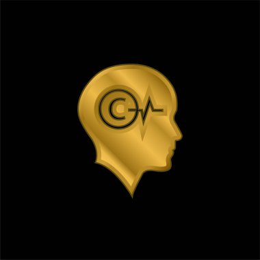 Altın kaplama metalik ikon veya logo vektörü içinde Telif Hakkı Sembolü ve Hayat Çizgisi olan Kel Kafa