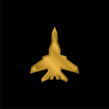 Siyah Siluet uçakları altın kaplama metalik simge veya logo vektörü