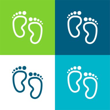 Baby Footprints Flat four color minimal icon set clipart