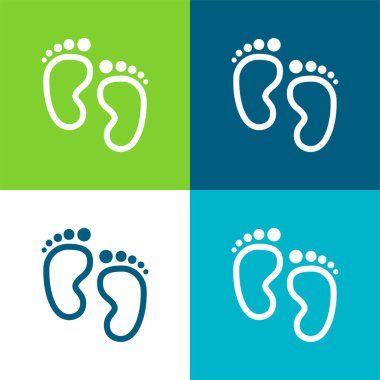 Baby Footprints Flat four color minimal icon set clipart