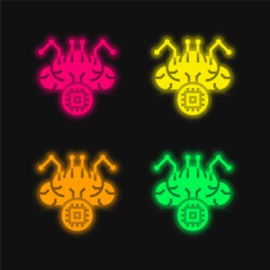 Beyin dört renk parlayan neon vektör simgesi