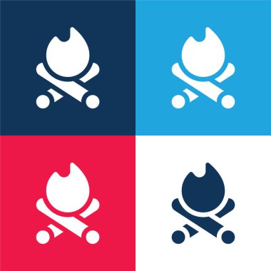 Şenlik ateşi mavi ve kırmızı dört renk minimal simge seti