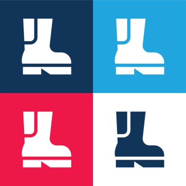 Boot blue and red four color minimal icon set clipart