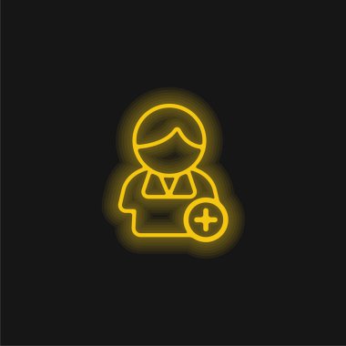 Telefon arayüzüne, üzerinde artı işareti parlayan neon simgesi olan bir kullanıcının iletişim simgesini ekle