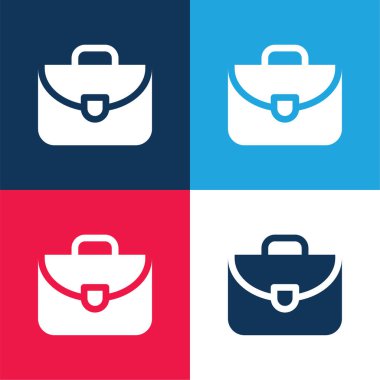 Evrak çantası mavi ve kırmızı dört renk minimal simge kümesi