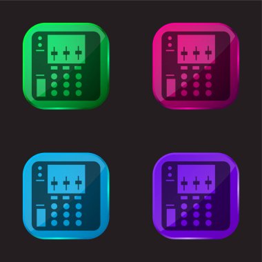 Audio Equalizer Device four color glass button icon clipart