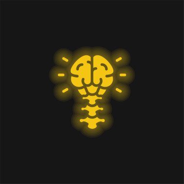 Brain yellow glowing neon icon clipart