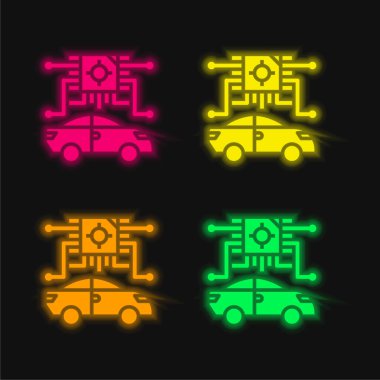 Yapay Zeka dört renkli neon vektör simgesi
