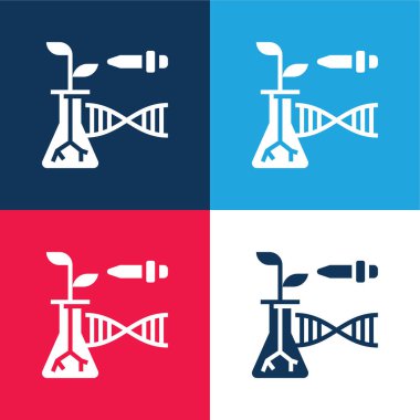 Biotechnology blue and red four color minimal icon set clipart