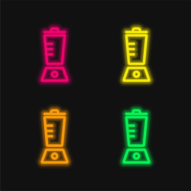 Blender Dış Hattı dört renk parlayan neon vektör simgesi